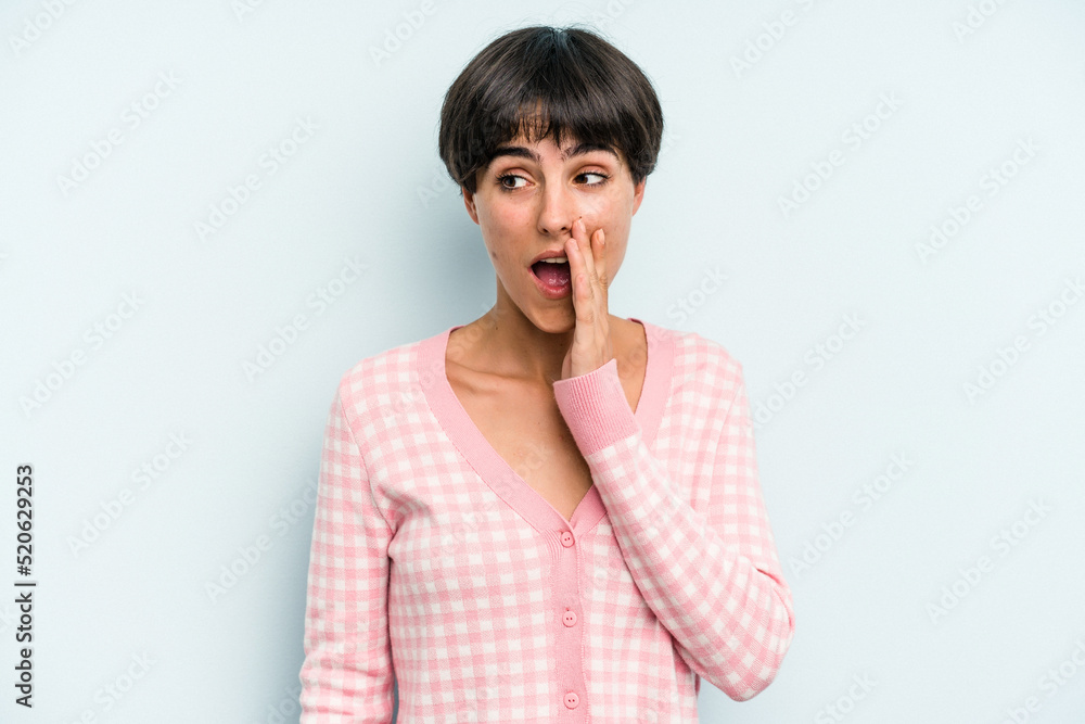 Young caucasian woman with a short hair cut isolated shouting excited to front. Young caucasian woman with a short hair cut isolated shouting excited to front.