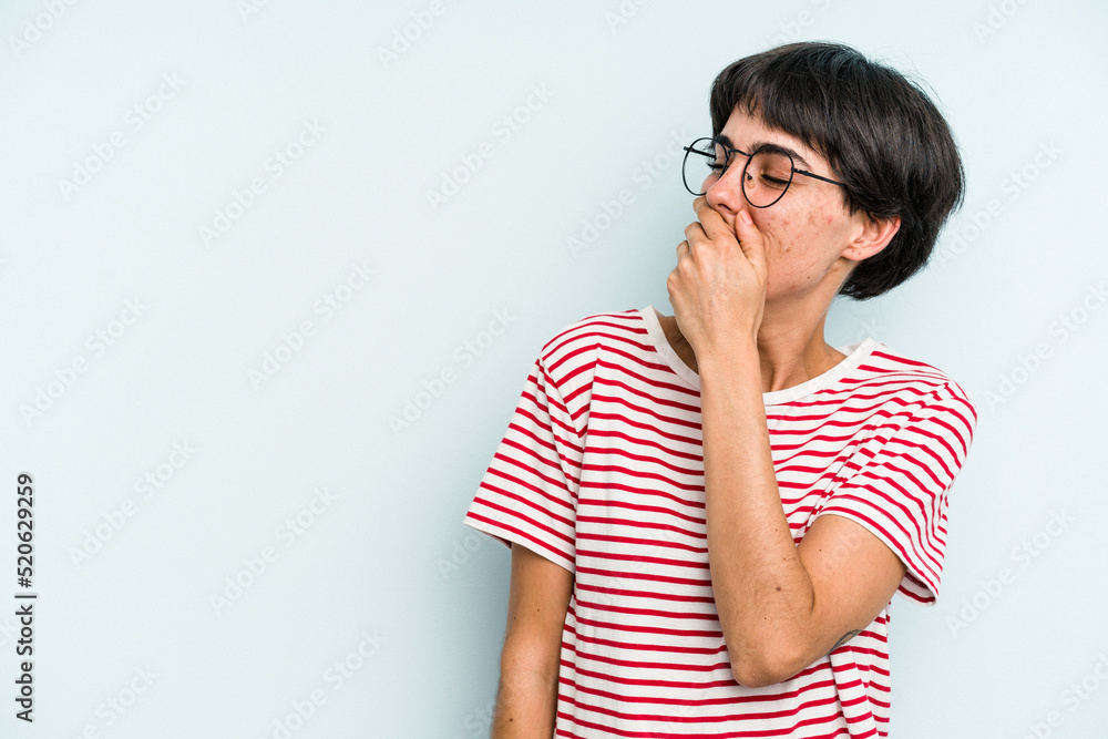 Young caucasian woman with a short hair cut isolated laughing happy, carefree, natural emotion. Young caucasian woman with a short hair cut isolated laughing happy, carefree, natural emotion.