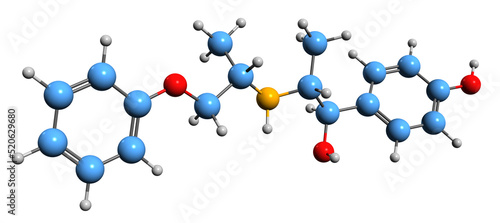 3D image of Isoxsuprine skeletal formula - molecular chemical structure of vasodilator drug isolated on white background