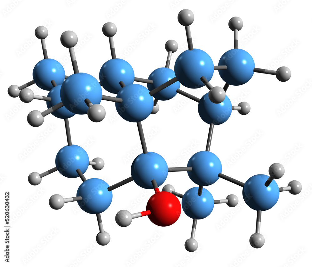 Obraz premium 3D image of Patchoulol skeletal formula - molecular chemical structure of patchouli alcohol isolated on white background 