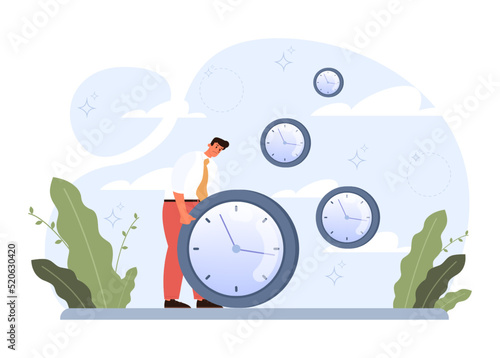 Procrastination concept. Lazy character laying or sleeping