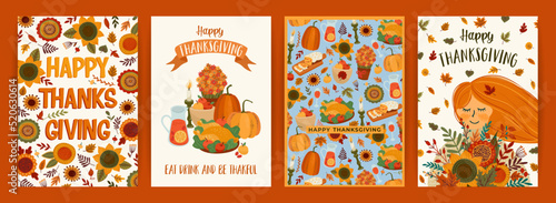 Happy Thanksgiving illustrations. Set of vector designs for card  poster  flyer  web and othe