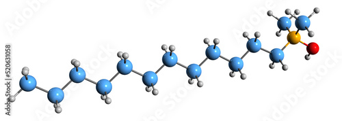  3D image of Lauryldimethylamine oxide skeletal formula - molecular chemical structure of zwitterionic surfactant isolated on white background
 photo