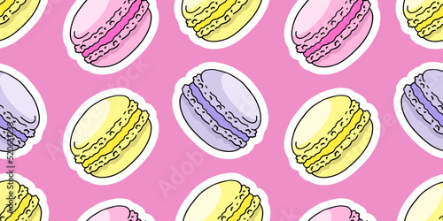 Colorful macaroons, vector seamless pattern in the style of doodles, hand drawn
