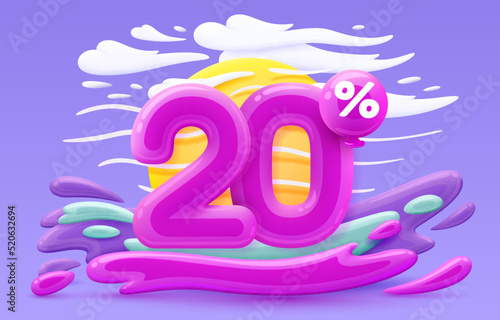Mega sale special offer, Stage podium percent 20, Simmer time lifestyle, happy banner travel. Vector
