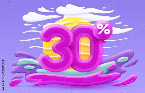 Mega sale special offer, Stage podium percent 30, Simmer time lifestyle, happy banner travel. Vector