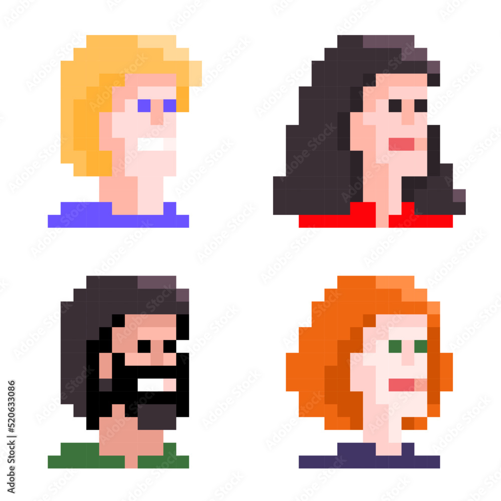 Pixel art vector avatar faces.