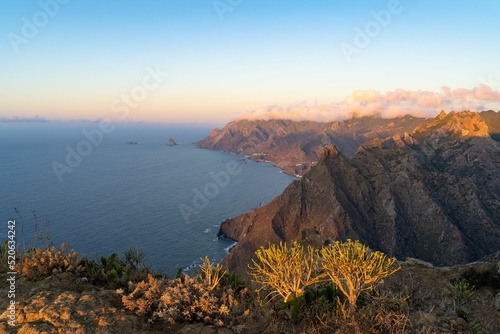 Aerial view of the Roque de Taborno hike in Anaga Rural Park, Tenerife, Canary Islands photo