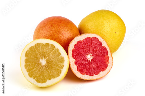 White and pink grapefruits  isolated on white background.