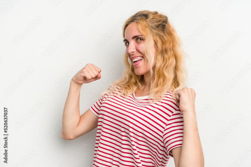 Young caucasian woman isolated on white background cheering carefree and excited. Victory concept. Young caucasian woman isolated on white background cheering carefree and excited. Victory concept.