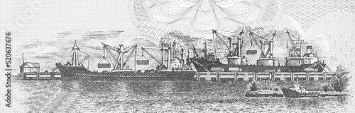 Port of Sihanoukville (Kampong Saom); ships being loaded;, Portrait from Cambodia 1000 Riels 2007 Banknotes.