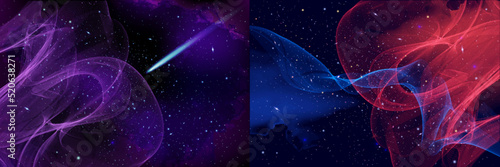 Vector Cosmology Illustration with Universe, Galaxy, Sun, Planets and Stars. Can be used for Invitation or Booklet. Futuristic view with Depth and Space Background