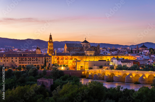 Cathedral, Mezquita and Roman Bridge at Sundown, Córdoba, Spain