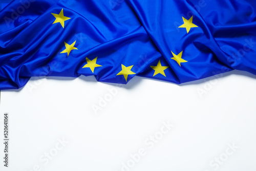 Flag of European Union on white background, top view. Space for text