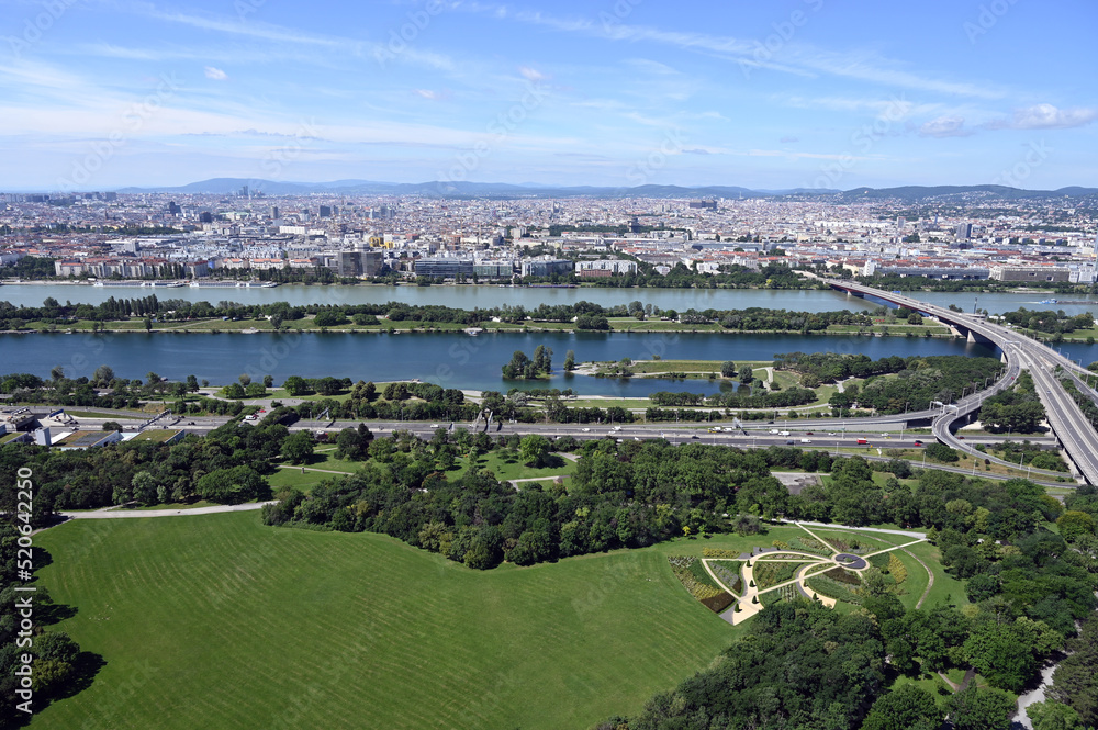 Donau park and Vienna cityscape view from the Danube tower