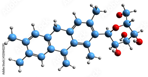 3D image of Mangiferin skeletal formula - molecular chemical structure of glucosylxanthone isolated on white background