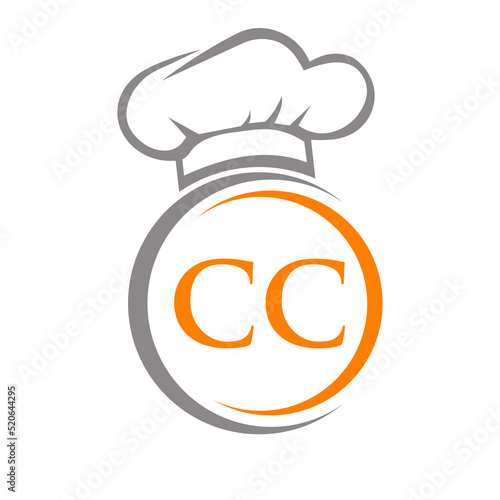 Initial Letter CC Restaurant Logo Template. Restaurant Logo Concept with Chef Hat Symbol Vector Sign