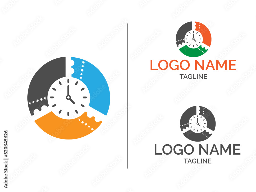 Fototapeta premium Ticket time Modern logo design. Ticket logo with clock. circle ticket