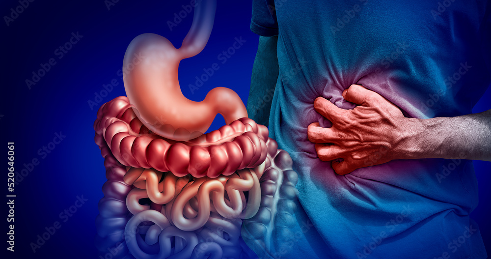 Stomach Pains or stomachache with a painful digestive system ache as an