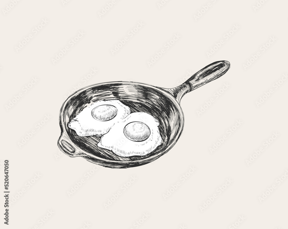 Eggs Frying Pan. Egg. Breakfast. Hand Drawn Sketch Vector Illustration