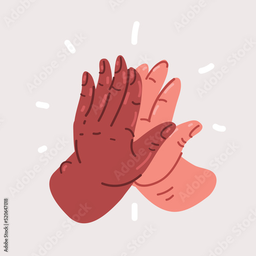 Vector illustration of Two hands giving a high five for great work. Friendship and giving a high five as a symbol of great work achievement. People team give hand slapping