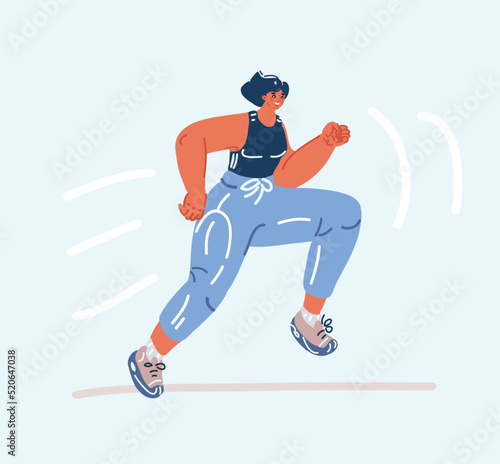 Vector illustration of Strong woman. Runner training Muscular, sportive woman. Concept of action, motion, youth, healthy lifestyle.