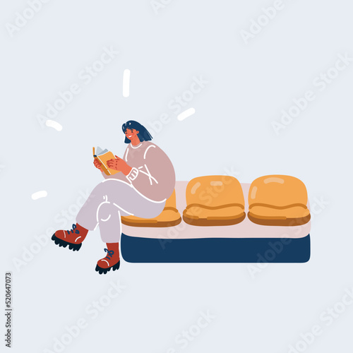 Vector illustration of Young woman waiting for her turn and reading