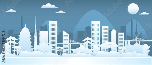 Vector poster on Chinese architecture and modern skyscrapers.