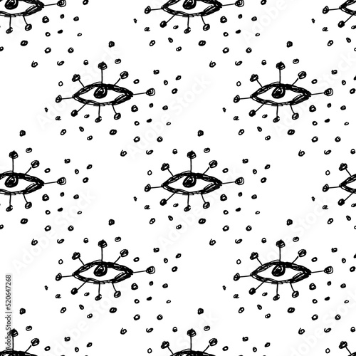 Eyes, seamless pattern over colorful dotted retro 80s, 90s abstract backgroun...