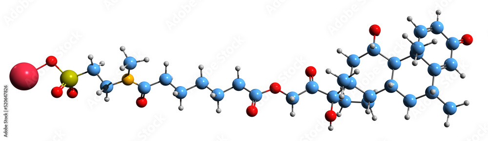 3D image of Methylprednisolone suleptanate skeletal formula - molecular chemical structure of synthetic glucocorticoid corticosteroid isolated on white background
3D image of Methylprednisolone suleptanate skeletal formula - molecular chemical structure of synthetic glucocorticoid corticosteroid isolated on white background