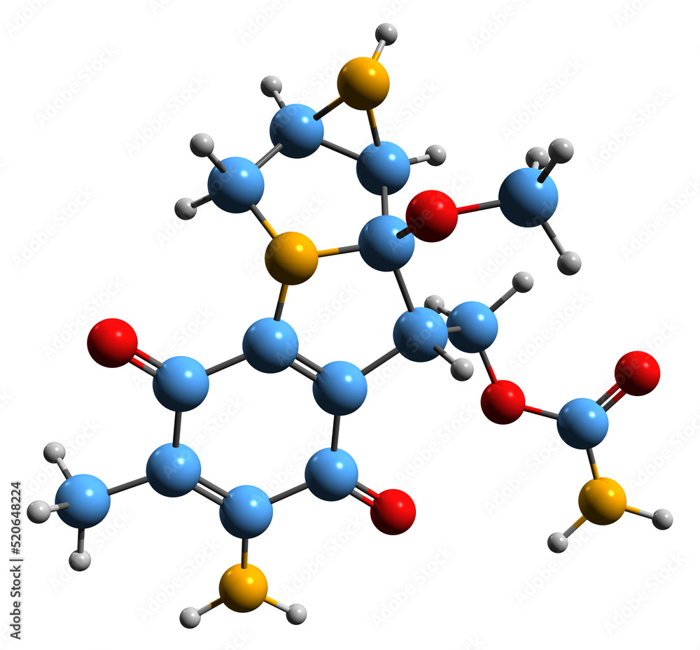 3D image of Mitomycins skeletal formula molecular chemical structure