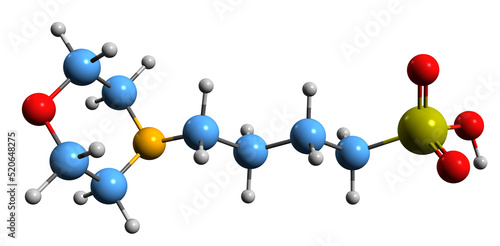 3D image of MOBS skeletal formula - molecular chemical structure of buffering agent isolated on white background 