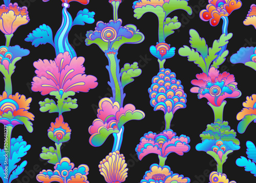 Floral colorful seamless pattern, retro 60s, 70s hippie style background. Vin...