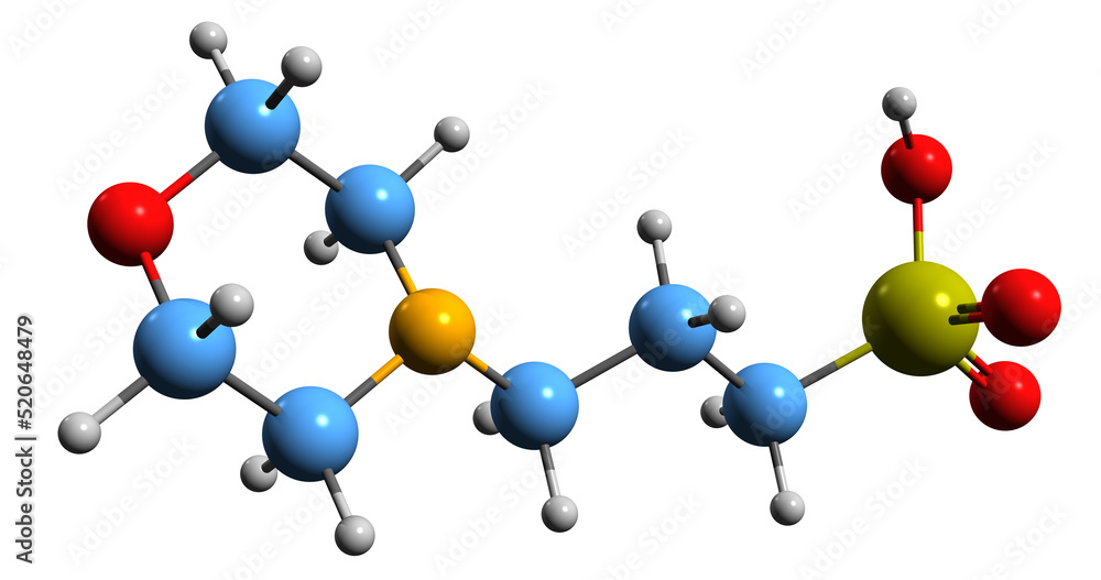 3D image of MOPS skeletal formula molecular chemical structure of 3