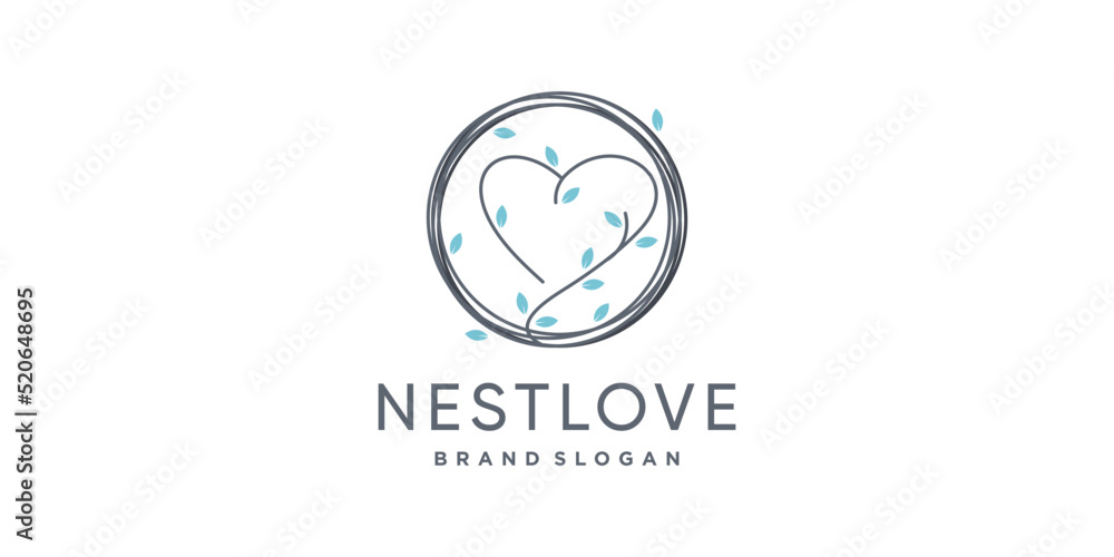 Love logo design vector with creative nest concept Love logo design vector with creative nest concept
