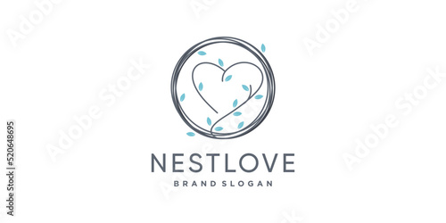 Love logo design vector with creative nest concept
