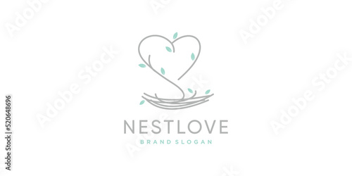 Love logo design vector with creative nest concept