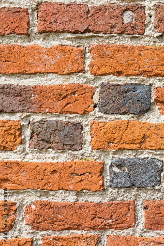 Fototapeta premium Red old worn brick wall texture background. Vintage effect.