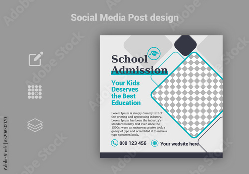  School admission, Back to school social media post, educational square social media post design