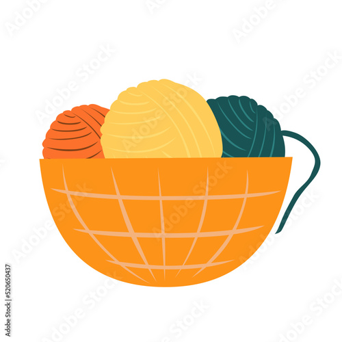 Knitting needle and wool ball flat vector illustration