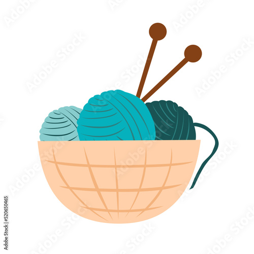 Knitting needle and wool ball flat vector illustration