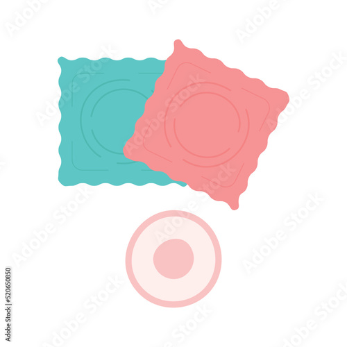 Set of male condoms colored flat style icons. Contraception, birth control, HIV and AIDS prevention concept. Contraceptive birth control methods. 