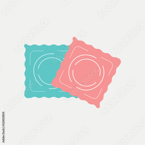Set of male condoms colored flat style icons. Contraception, birth control, HIV and AIDS prevention concept. Contraceptive birth control methods. 