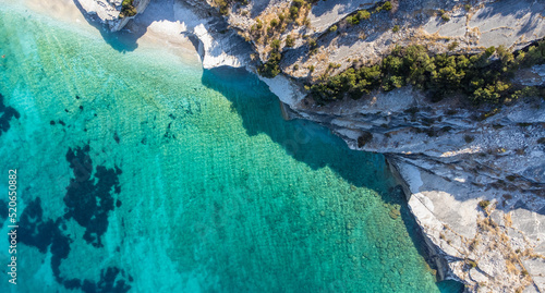 Mediterranean landscape. Aerial view on turquoise blue water near the rocks