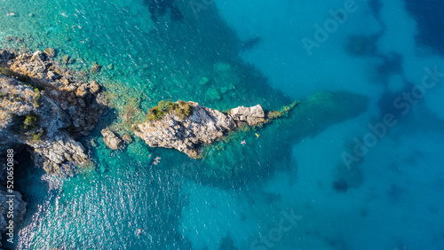 reef in the blue sea aerial view