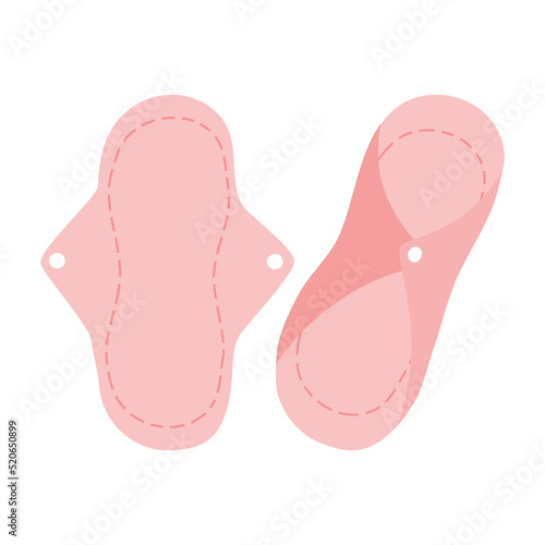 Reusable menstrual pad. Washable sanitary towel from cotton cloth. Organic hygiene textile napkin for menstruation. Flat vector illustration isolated on white background