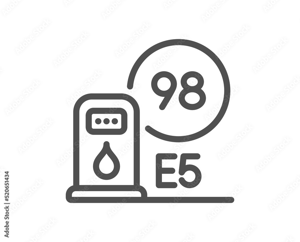 Petrol station line icon. Filling station sign. E5 petroleum fuel symbol. Quality design element. Linear style petrol station icon. Editable stroke. Vector Petrol station line icon. Filling station sign. E5 petroleum fuel symbol. Quality design element. Linear style petrol station icon. Editable stroke. Vector