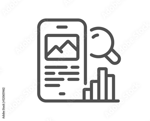 Phone search line icon. Smartphone app sign. Cellphone mobile device symbol. Quality design element. Linear style phone search icon. Editable stroke. Vector