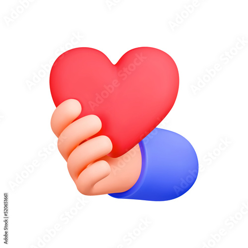 3d render stylised hand holding a heart minimal icon isolated on white background vector illustration.