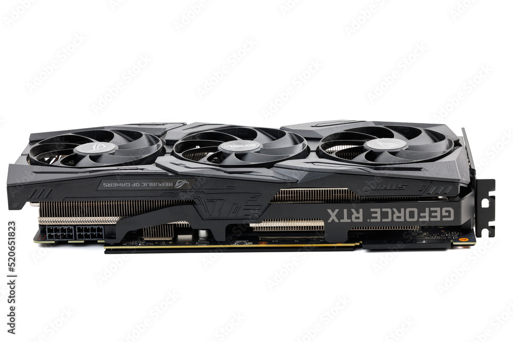 Asus ROG Strix Advanced Nvidia RTX 2070 super big black contemporary gaming graphics card isolated on white background in Tula Russia July 27 2022 foto de Stock Adobe Stock
